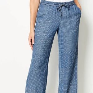 J. Jill Tencel Blue Patterned Tie Waist Pull on Pant Size 2X